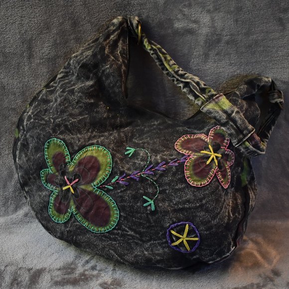 Shop Therapy Made in Nepal Handbags - Shop Therapy Denim Flower Purse Made in Nepal